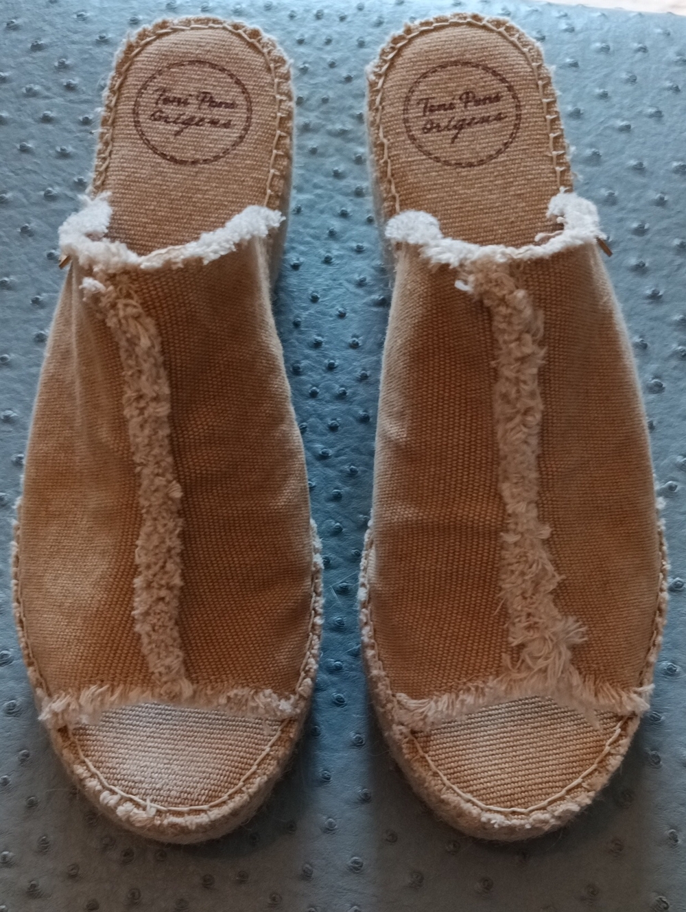 Beige Frayed Espadrille Slip-On Mules